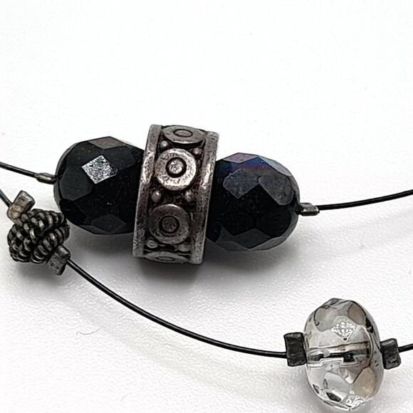 Chico's Black Wire Two Strand Bead Rhinestone Necklace, AB Beads, 19 Inches - Picture 8 of 10